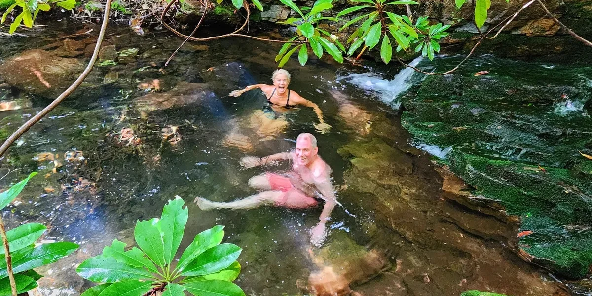 Natural cold plunge in the mountain stream