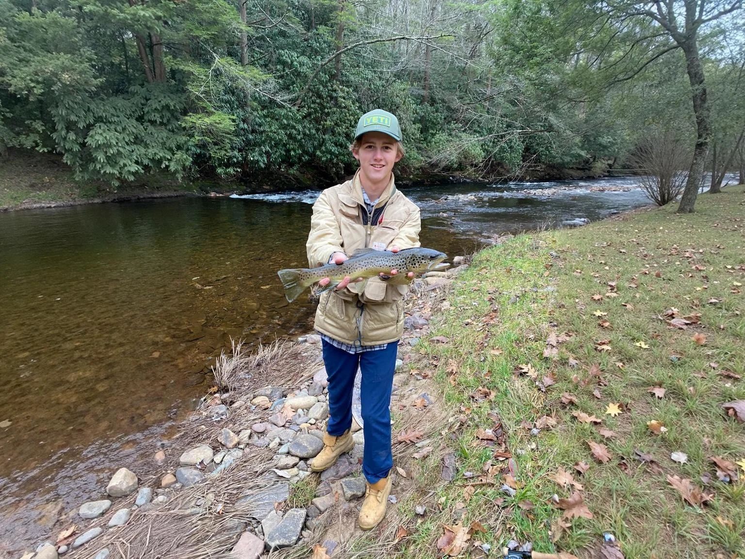 Angler fly fishing in world-class trout stream at Graystones Preserve