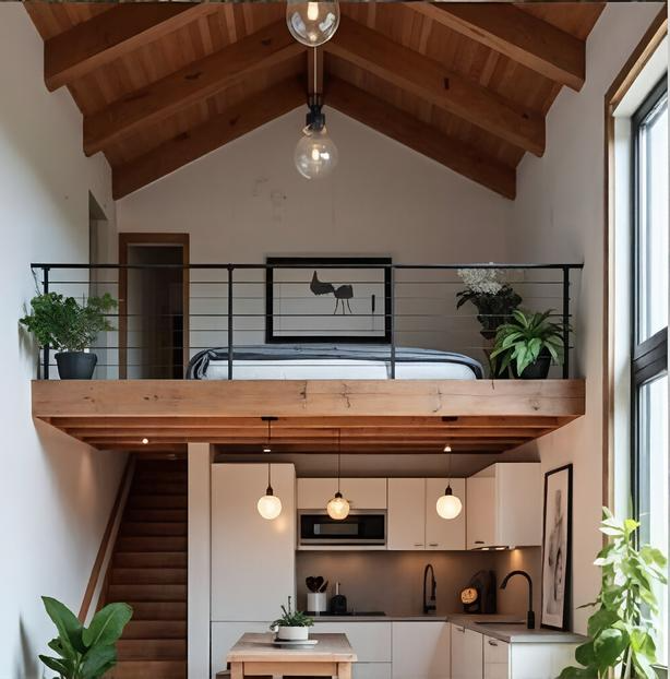 ADU interior with high ceilings and natural light