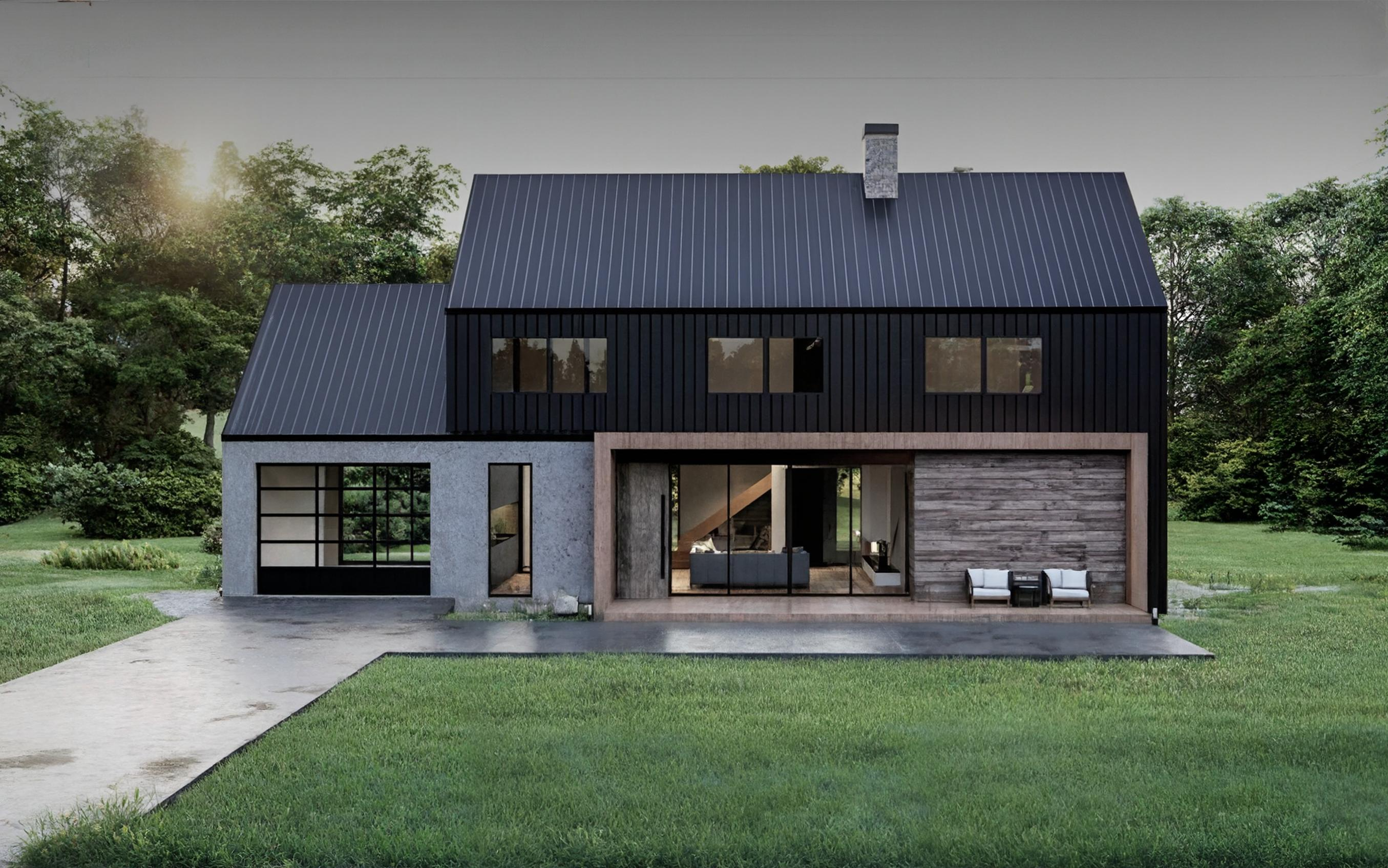 Mid-sized home with large windows and porch