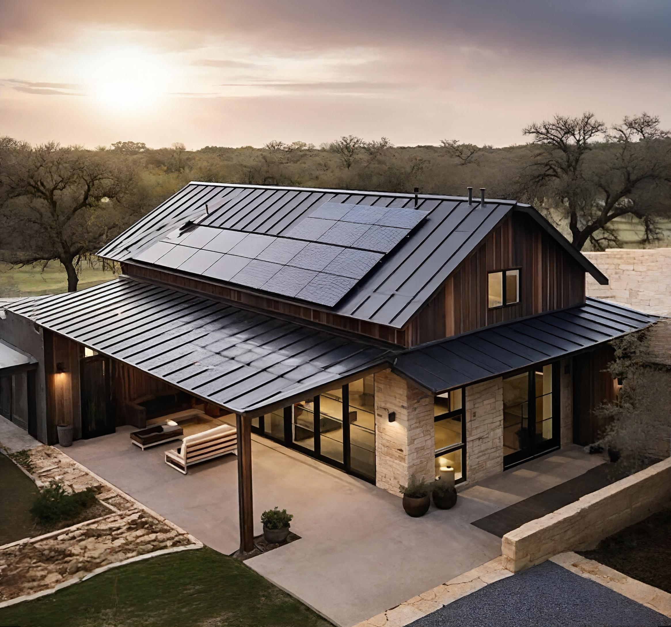 Modern mid-sized residence with metal roof
