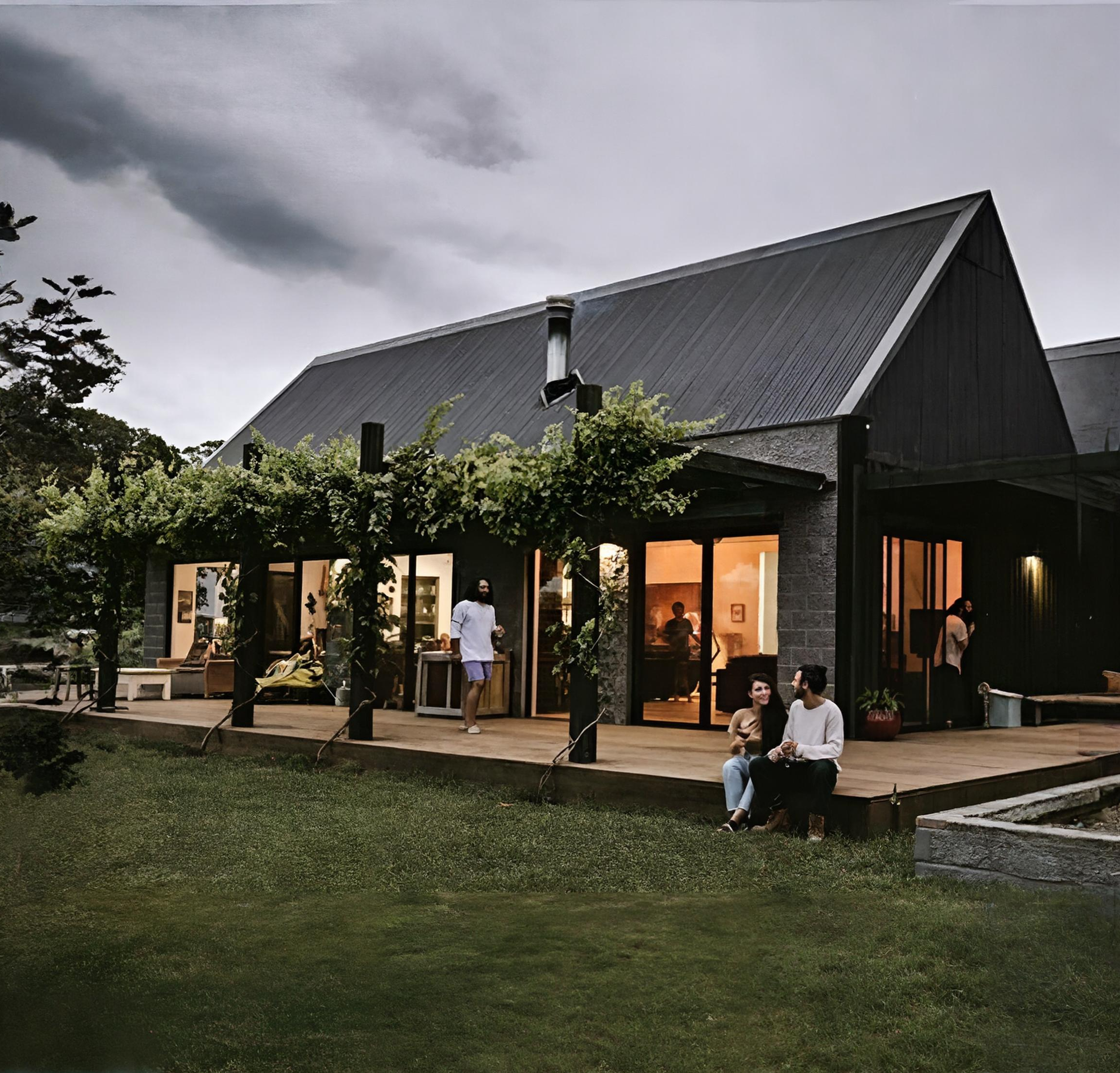 Mid-sized home with natural stone and steel