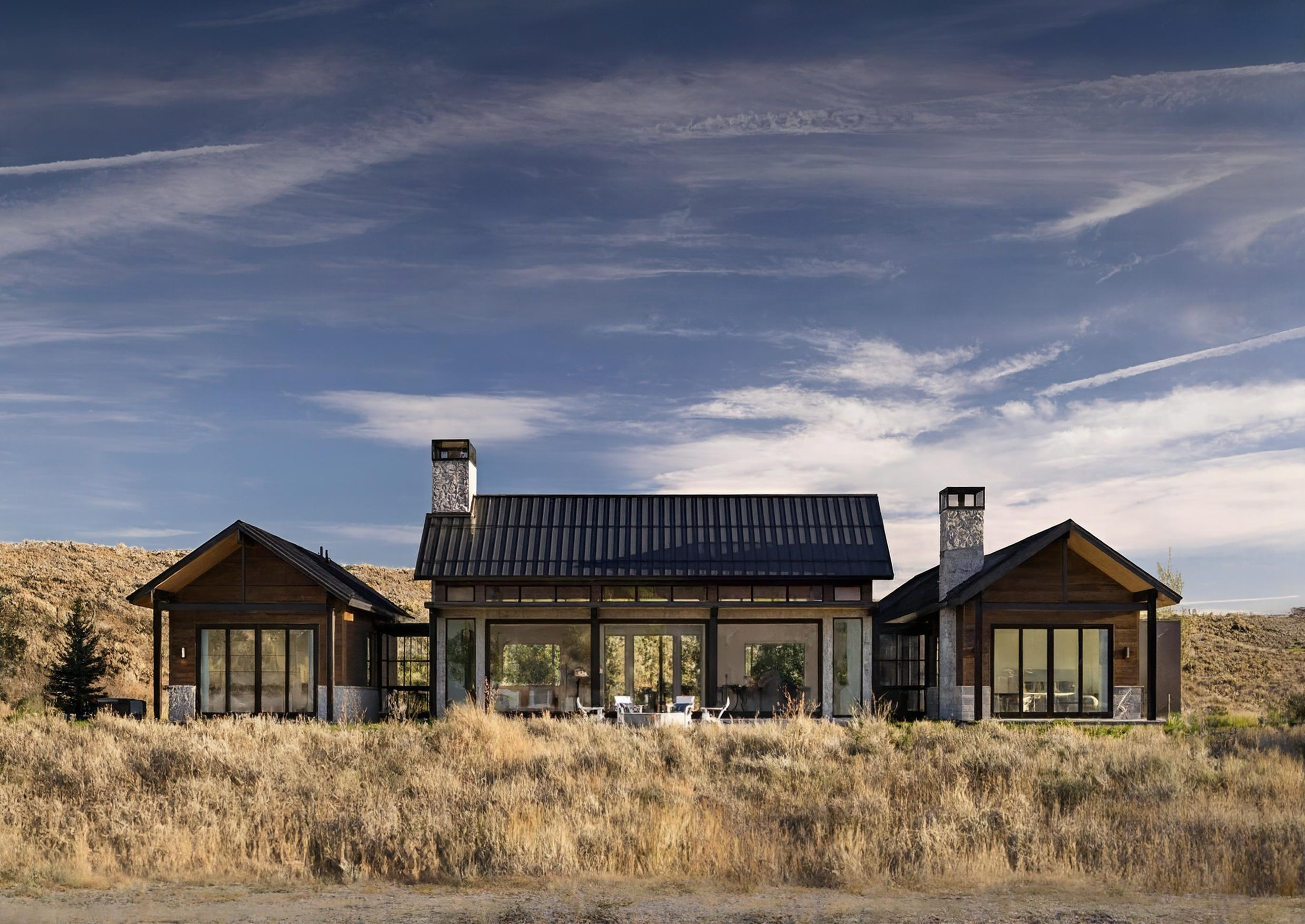 Ranch-style luxury home in an open landscape