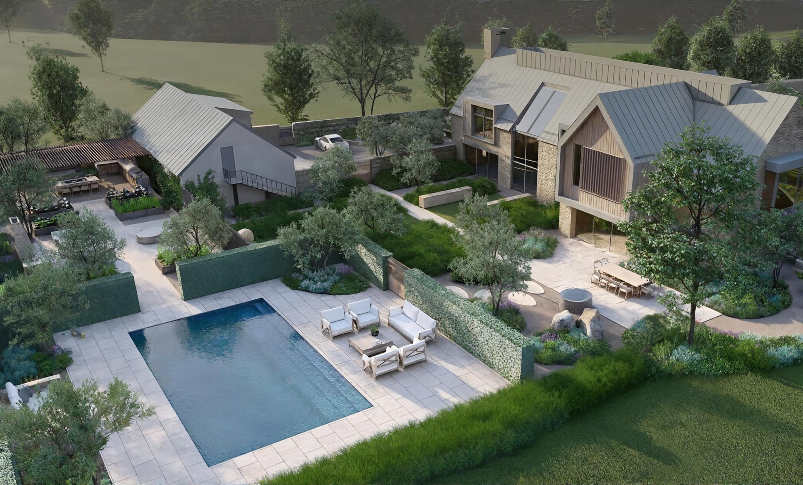 Luxury home with pool and landscaped grounds