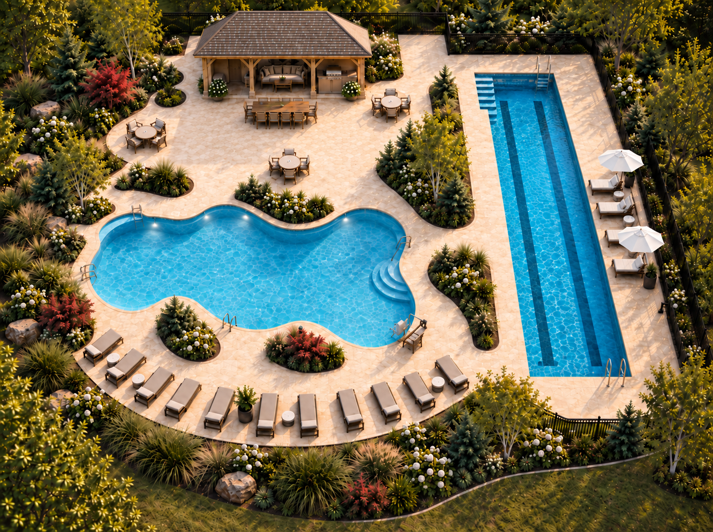Architectural rendering of the Graystones Preserve pool and pool house
