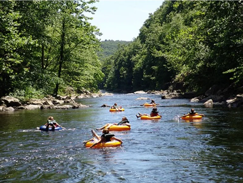 Families tubing down the river