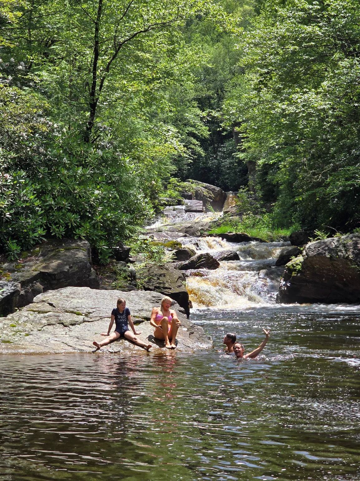 Swimming at the river waterfall near Graystones
